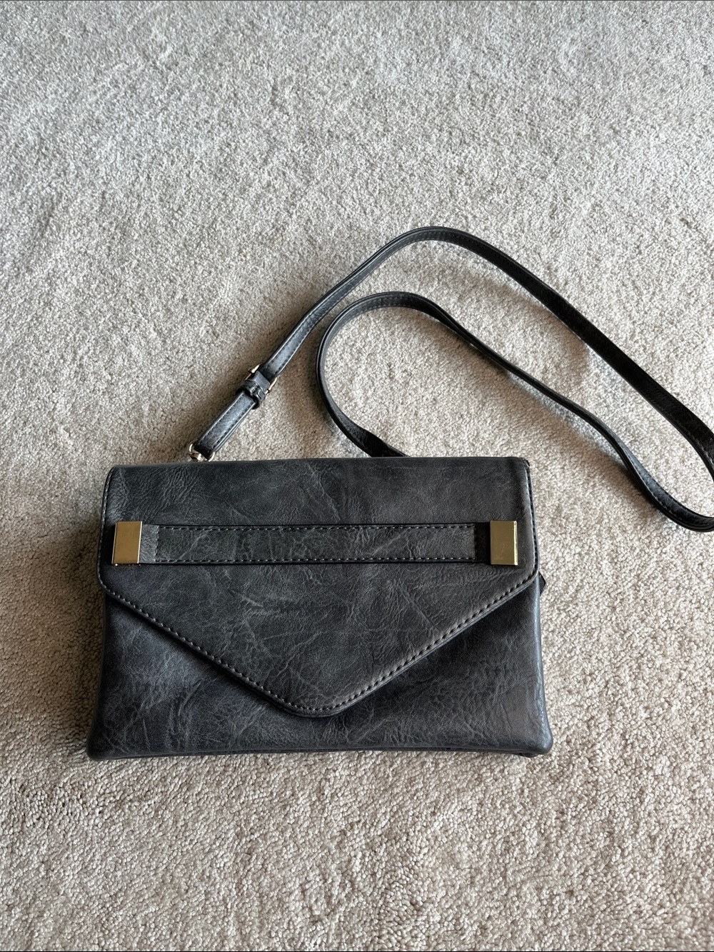 Multi-pocket Crossbody Envelope Bag Grey gold hardware